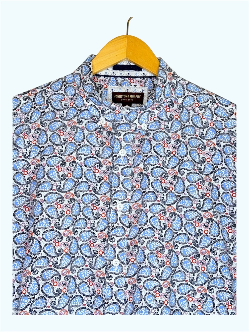 Men’s Johnston & Murphy Short Sleeve Skull Paisley Cotton Shirt Size M
